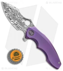 WE Knife Co. 605DS Flipper Knife Purple Titanium (3" Damasteel) Limited Edition -We Knife Co. WE Knife Co 605DS purple Ti damasteel LE BHQ 80883 er bottlecap