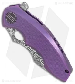WE Knife Co. 605DS Flipper Knife Purple Titanium (3" Damasteel) Limited Edition -We Knife Co. WE Knife Co 605DS purple Ti damasteel LE BHQ 80883 er spine
