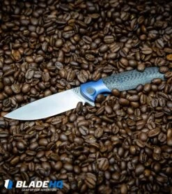 WE Knife Co. Deacon Flipper Knife Ti/CF Blue (3.25" Bead Blast) 901B -We Knife Co. WE Knife Co Deacon Flipper Knife Ti CF Blue Bead Blast 901B BHQ 93249 kp coffee beans web