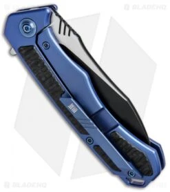 WE Knife Co. Minitor Flipper Knife Blue Ti/CF (3.4" Black) 801A -We Knife Co. WE Knife Co Minitor Knife Blue Ti CF Black 801A BHQ 82585 jr side