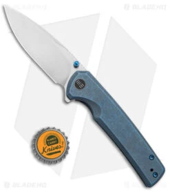 WE Knife Co. Subjugator Frame Lock Knife Blue Titanium (3.5" Satin) -We Knife Co. WE Knife Co Subjugator FL Blue Ti Satin BHQ 139445 jr bottlecap