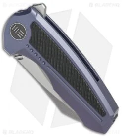We Knife Co. Valiant Frame Lock Knife Blue Titanium/CF (3" Stonewash) 717D -We Knife Co. WE Knife Co Valiant Blue Ti CF SW 717D BHQ 79300 er spine