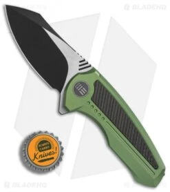 We Knife Co. Valiant Frame Lock Knife Green Titanium/CF (3" Black) 717E -We Knife Co. WE Knife Co Valiant Green Ti CF black 717E BHQ 79301 er bottlecap