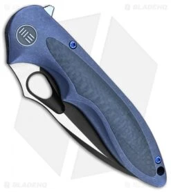 WE Knife Co. Zephyr Frame Lock Knife Blue Ti/CF (3.5" Black) 716A -We Knife Co. WE Knife Co Zephyr Blue Ti CF black 716A BHQ 79839 er spine