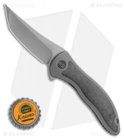 WE Knife Co. Mini Synergy Tanto Knife Ti/Shredded CF (3" Stonewash) 2012CF-A -We Knife Co. WE Knife Co. Mini Synergy Flipper Knife Ti.Shredded CF 3 SW Tanto 2012CF A BHQ 117963 LS Bottlecap