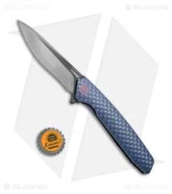 WE Knife Co. 604M Frame Lock Knife Blue Titanium (3.8" Black, Satin) -We Knife Co. WE Knife FL Satin Black Ti Blue WE604M BHQ 67598 jr bottlecap 2