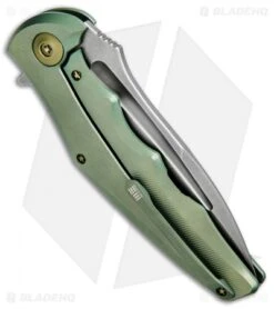 WE Knife Co. 608B Tanto Frame Lock Knife Green Titanium (4" Stonewash) -We Knife Co. WE Knife Titanium GREEN Tanto SW 608B BHQ 49802 jr side