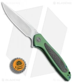 WE Knife Co. Wisp Frame Lock Knife Green Ti/Carbon Fiber (3.2" Satin) 805D -We Knife Co. We Knife Co Wisp Green Ti CF satin BHQ 83824 er bottlecap